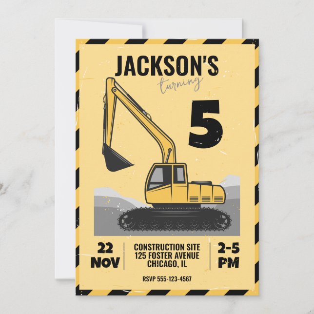Construction Themed Child Birthday Party Invitation (Front)