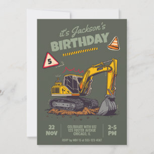 Construction Themed Child Birthday Party Invitation