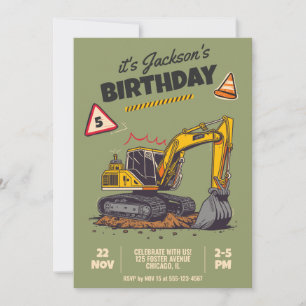 Construction Themed Child Birthday Party Invitation