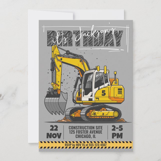 Construction Themed Child Birthday Party Invitation (Front)