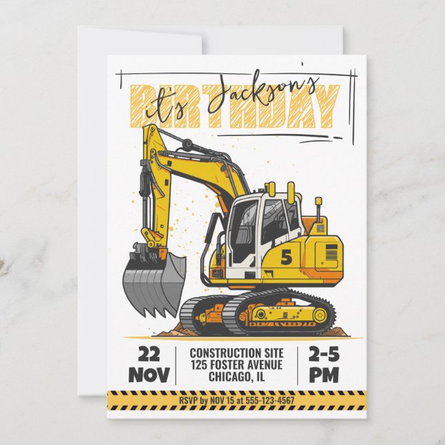 Construction Themed Child Birthday Party Invitation (Front)