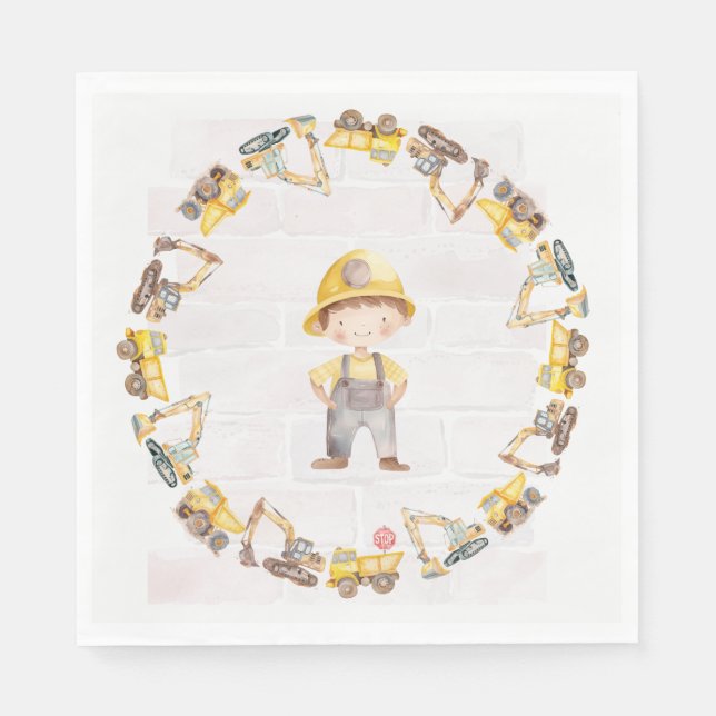 Construction Themed Children's Birthday  Napkin (Front)