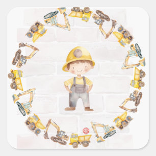 Construction Themed Children's Birthday  Square Sticker
