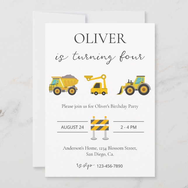 Construction-Themed Design Birthday Invitation (Front)