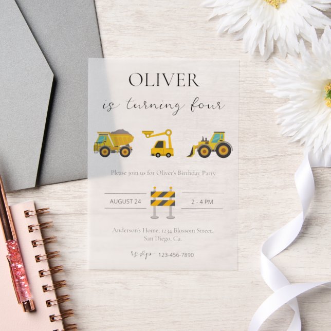 Construction-Themed Design Birthday  Vellum Invitations (Wedding)