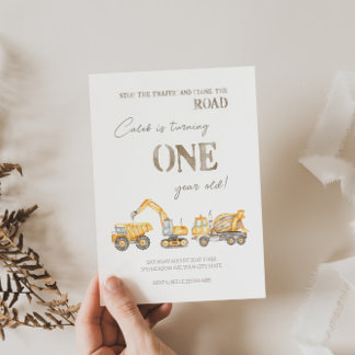 Construction Themed First Birthday Invitation