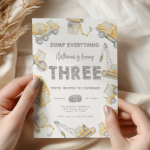 Construction THREE 3rd Birthday Party Invitation