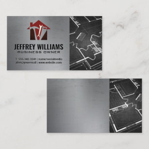 Construction Tools and Home Icon   Blueprints Business Card