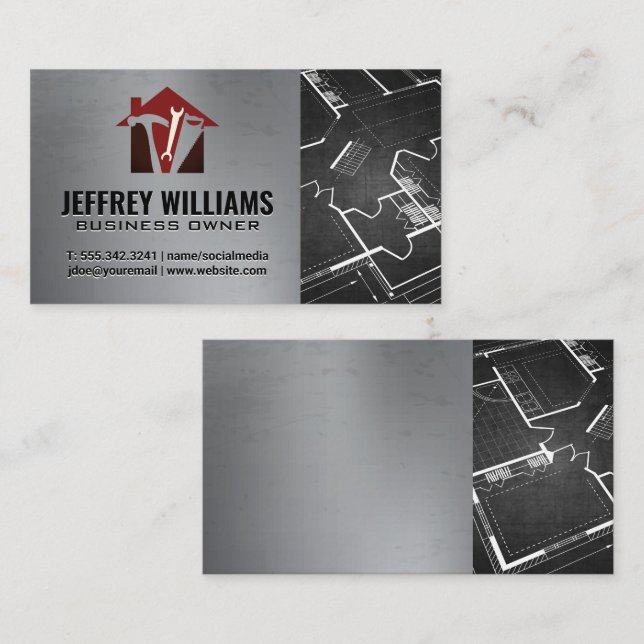 Construction Tools and Home Icon | Blueprints Business Card (Front/Back)