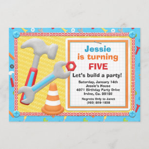 Construction Tools Birthday Party Invitation