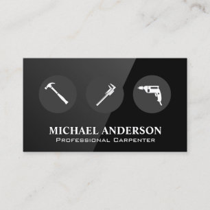 Construction Tools Black Gloss Business Card