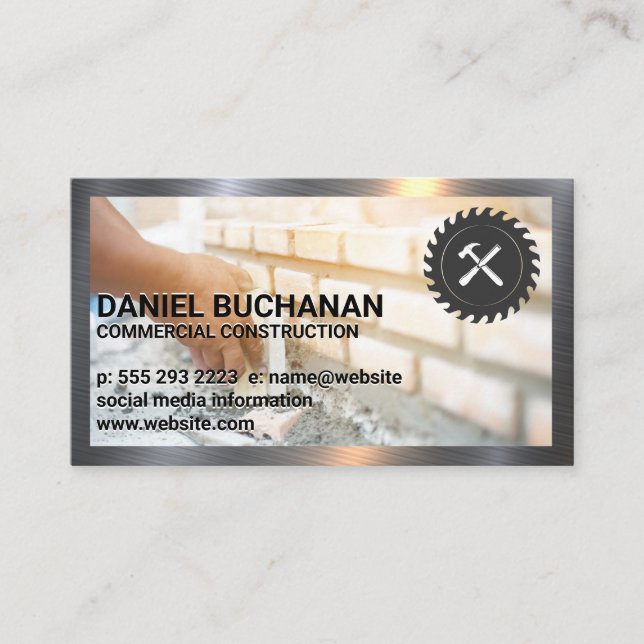Construction Tools | Brick Layer | Metal Business Card (Front)