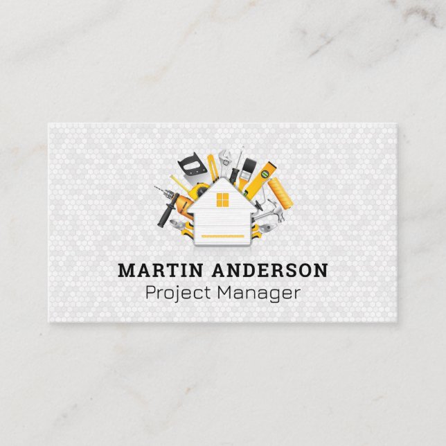 Construction Tools | Carpentry Logo Business Card (Front)