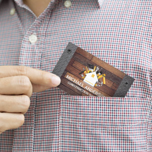 Construction Tools Carpentry Logo   Wood and Metal Business Card