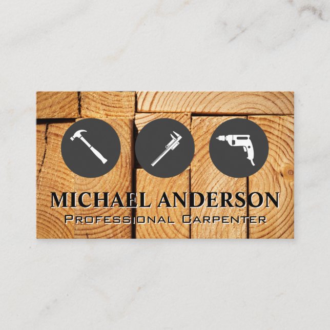 Construction Tools | Cut Wood Business Card (Front)