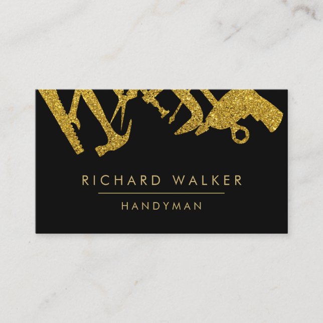 Construction Tools Handyman Gold Black Business Card (Front)