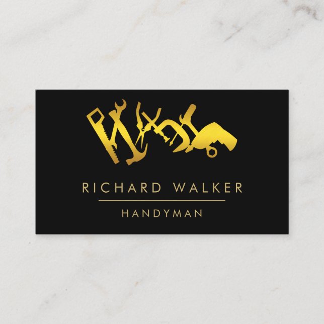 Construction Tools Handyman Gold Black Business Card (Front)
