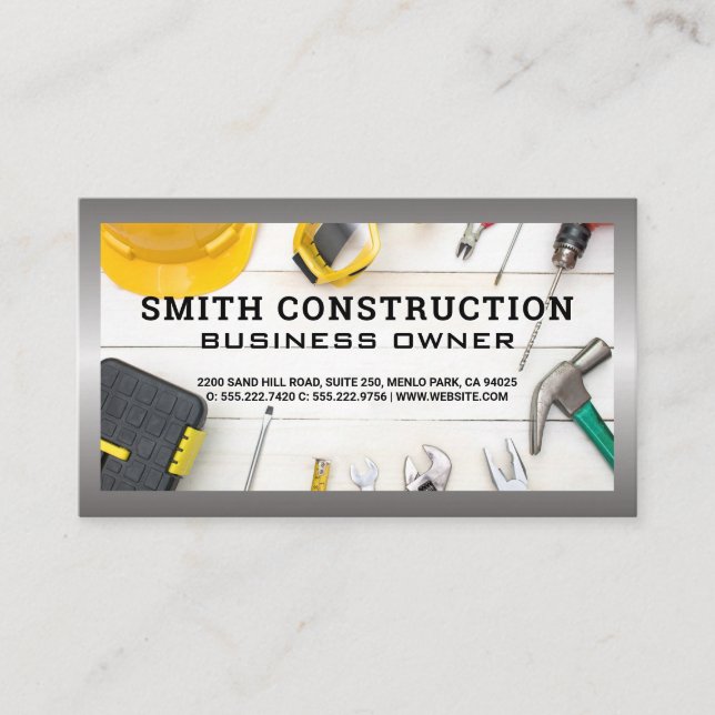 Construction Tools on Table Business Card (Front)