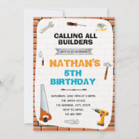 Construction tools party invitation