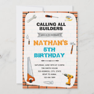 Construction tools party invitation
