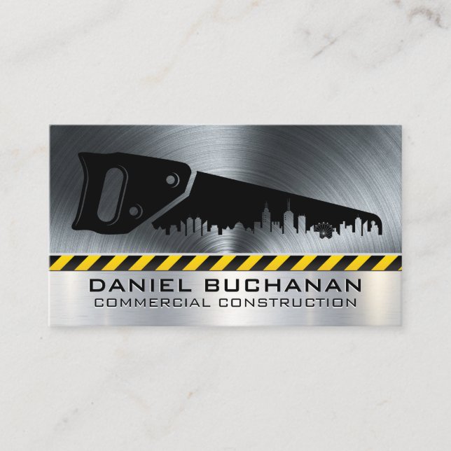 Construction Tools | Steel Background Business Card (Front)