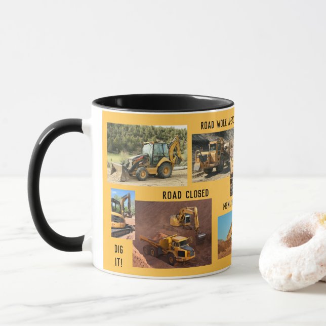 Construction Tractor Collage Mug (With Donut)