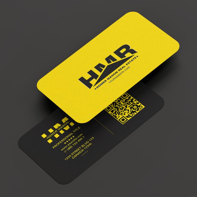 Construction Triangle Black Yellow Modern  Business Card (Contractor Monogram Triangle Black Yellow Modern Business Card
)