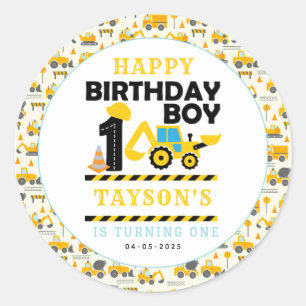 Construction Truck 1st Birthday   Kids Party Classic Round Sticker