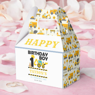 Construction Truck 1st Birthday Kids Party Favour Box
