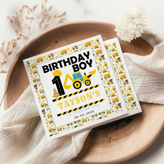 Construction Truck 1st Birthday | Kids Party Napkin (Creator Uploaded)
