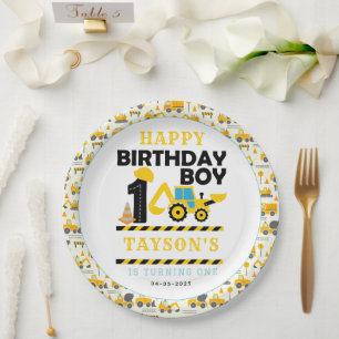 Construction Truck 1st Birthday   Kids Party Paper Plate