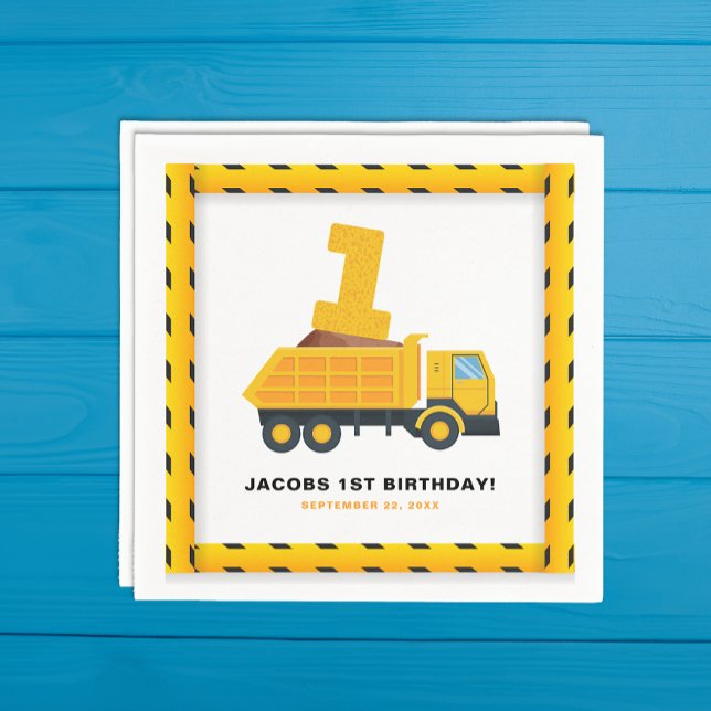 Construction Truck 1st Birthday Party Napkins  (1st Birthday Party Napkin)