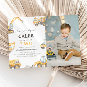 Construction Truck 2nd Birthday Photo Invitation