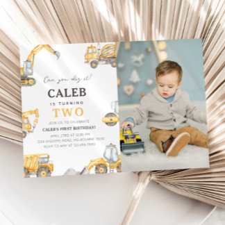 Construction Truck 2nd Birthday Photo Invitation