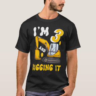 Construction Truck 3rd Birthday Kids Excavator 3 D T-Shirt