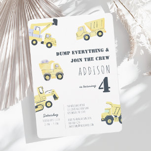 Construction Truck 4th Birthday Invitation
