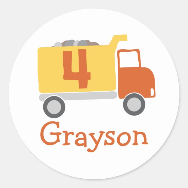 Construction Truck 4th Birthday Party Stickers (Front)