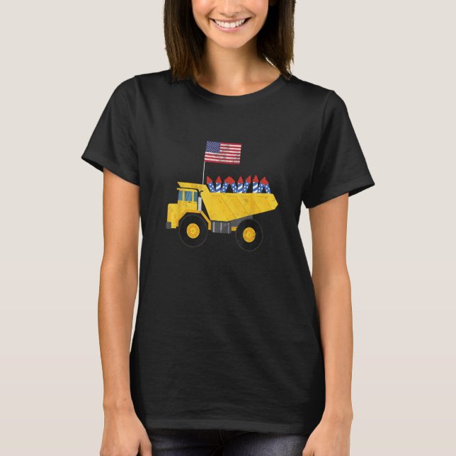 Construction Truck 4th of July Firework USA  Patri T-Shirt (Front)
