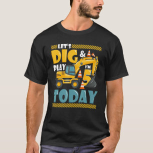 Construction Truck 5th Birthday Boy 5 Years Old Di T-Shirt