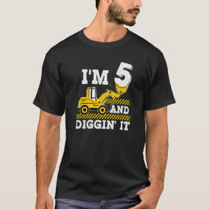 Construction Truck 5th Birthday Boy Excavator 5 Di T-Shirt
