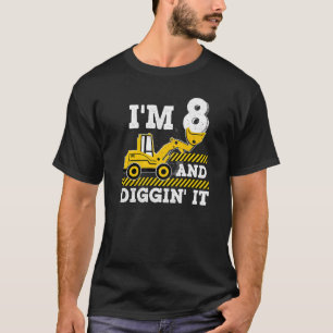 Construction Truck 8th Birthday Boy Excavator 8 Di T-Shirt