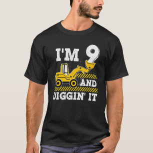 Construction Truck 9th Birthday Boy Excavator 9 Di T-Shirt