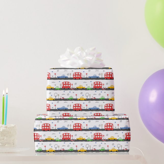 Construction Truck And Car Pattern  Wrapping Paper (Party Gifts)