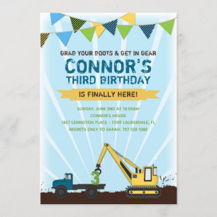 Construction Truck and Tractor Birthday Party Invitation