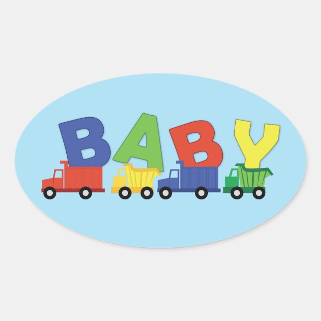 Construction Truck Baby Shower Oval Sticker (Front)