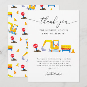 Construction Truck Baby Shower Thank You Card