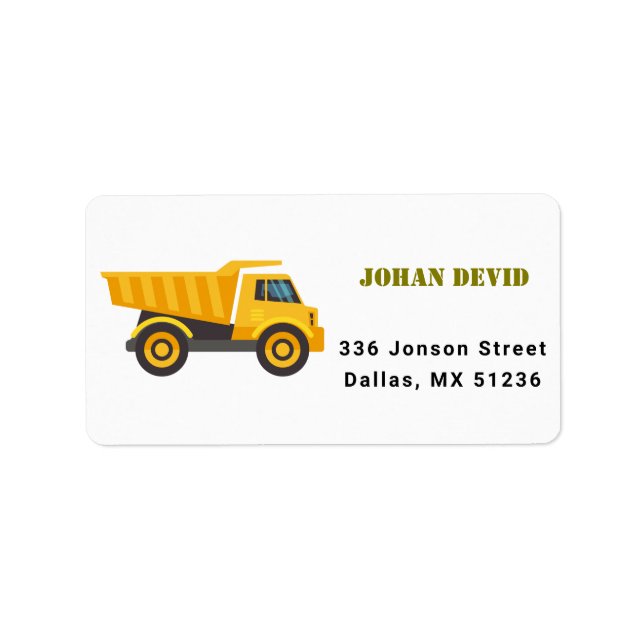 Construction Truck Birthday Address Label (Front)