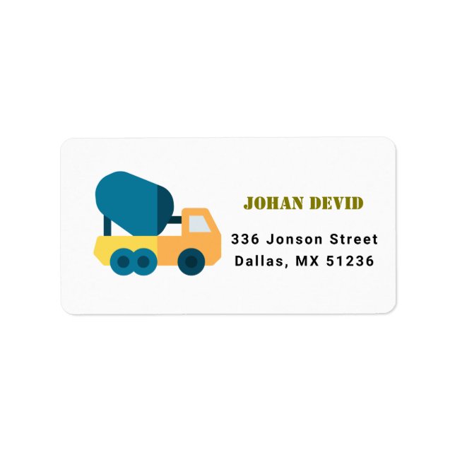 Construction Truck Birthday Address Label (Front)