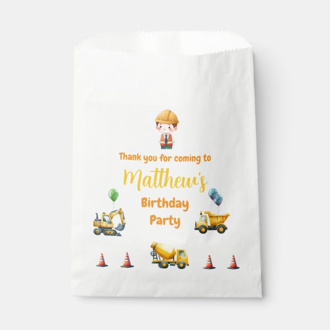 Construction truck Birthday Favour  bag (Front)