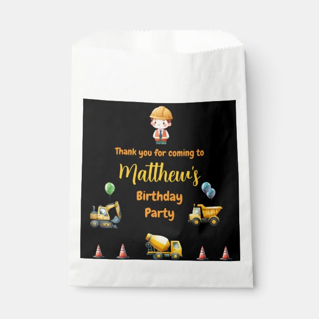 Construction truck Birthday Favour  bag (Front)